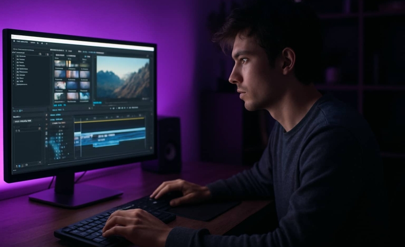 مردی در حال جستجو در اینترنت برای فیلم خام